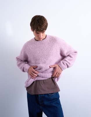 Topman Relaxed Fit Boucle Sweater In Purple