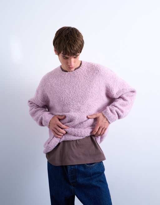 Topman relaxed fit boucle sweater in purple