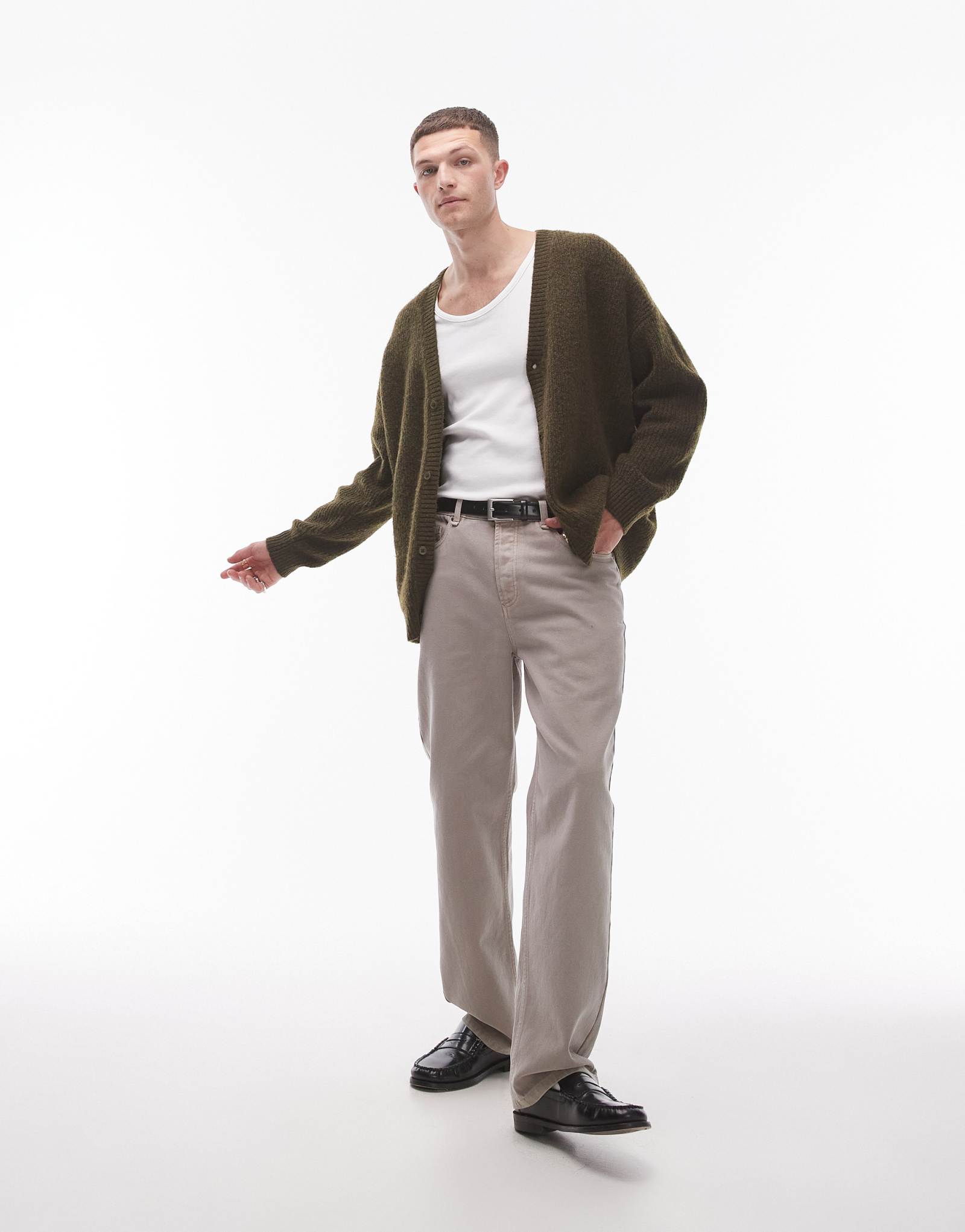 Приталенный кардиган свободного кроя Topman цвета хаки