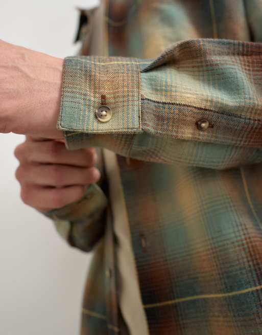 Topman relaxed fit brushed cotton check overshirt in brown and yellow, 2 of 5