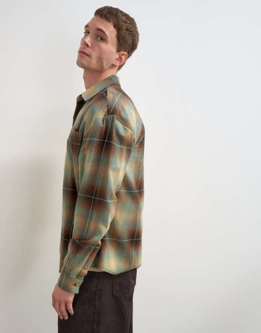Topman relaxed fit brushed cotton check overshirt in brown and yellow, 3 of 5