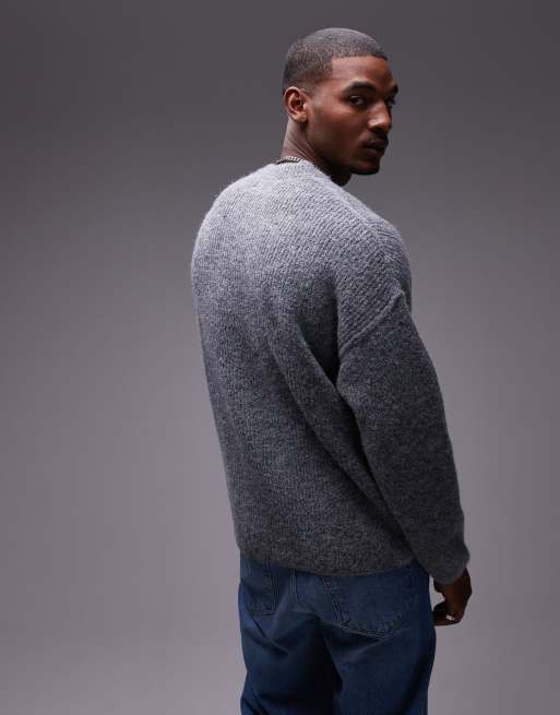 Topman relaxed fit brushed sweater in gray | ASOS