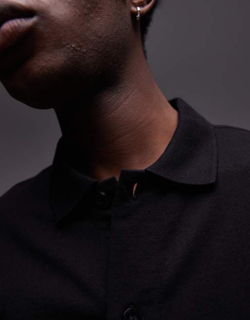 Topman relaxed fit button down jersey shirt in black, 3 of 4