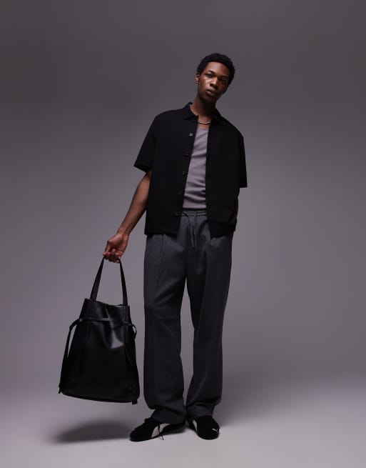 Topman relaxed fit button through jersey shirt in black, 2 of 4