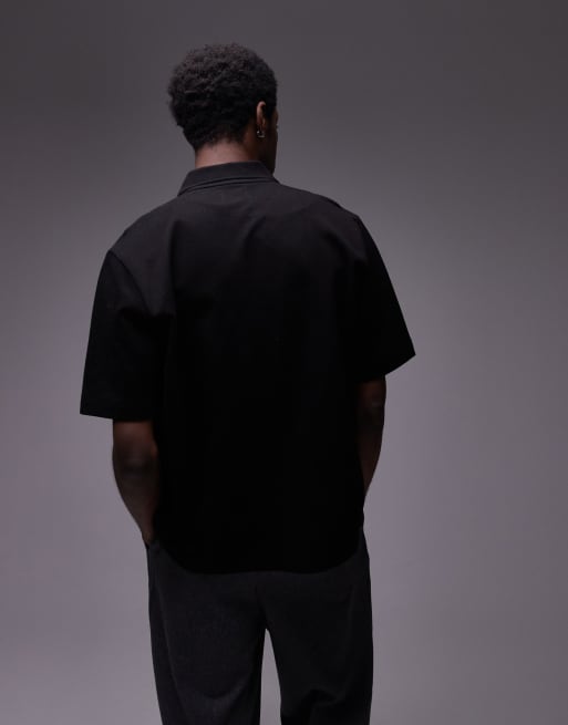 Topman relaxed fit button through jersey shirt in black, 4 of 4