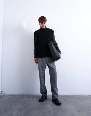 Topman Relaxed Fit Cable Knit Tank Top In Black