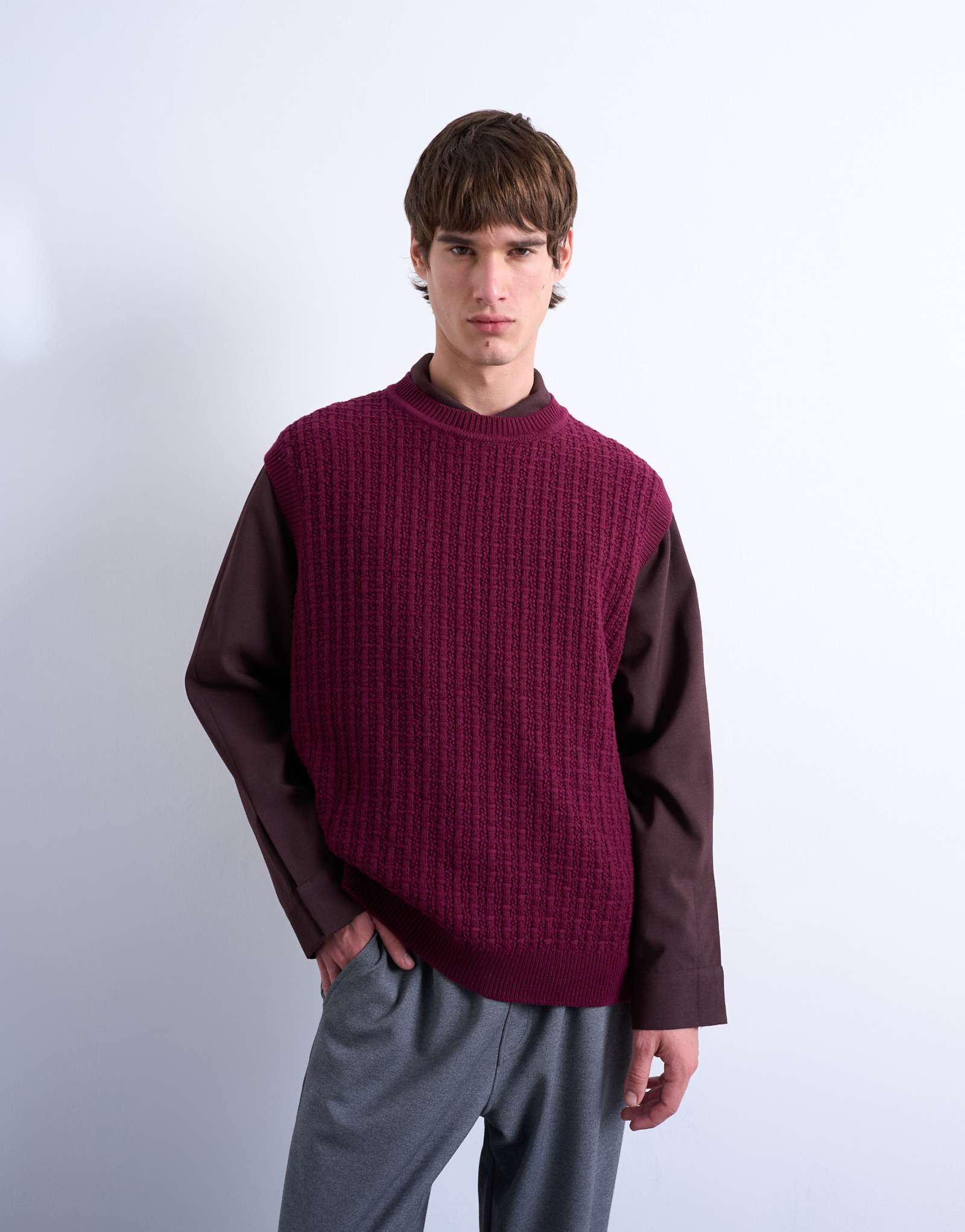 Трикотажная майка свободного кроя Topman бордового цвета