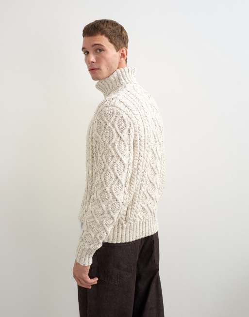Topman relaxed fit cable-knit turtleneck sweater in ecru, 4 of 5