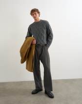 Topman relaxed fit cable knitted jumper in charcoal