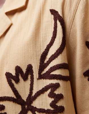 Topman Relaxed Fit Camp Collar Embroidered Shirt