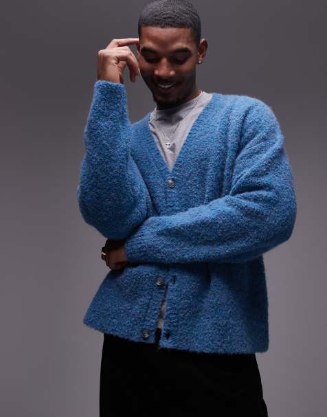 Topman relaxed fit cardigan in blue marl - view 1