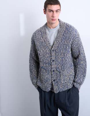 Topman Topman relaxed fit chunky twist cardigan in navy