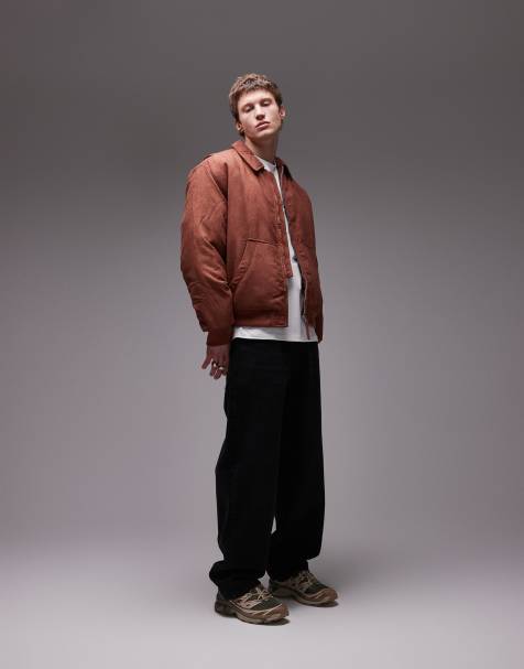 Topman relaxed fit cord bomber jacket in rust - view 1