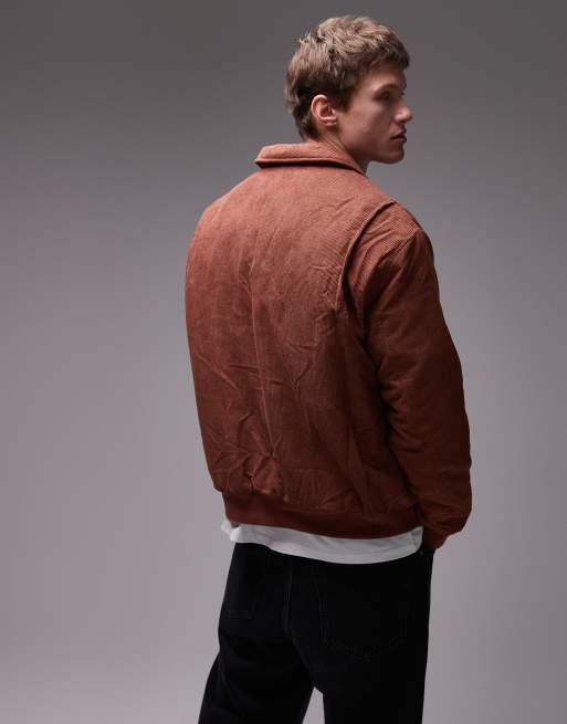 Topman relaxed fit cord bomber jacket in rust