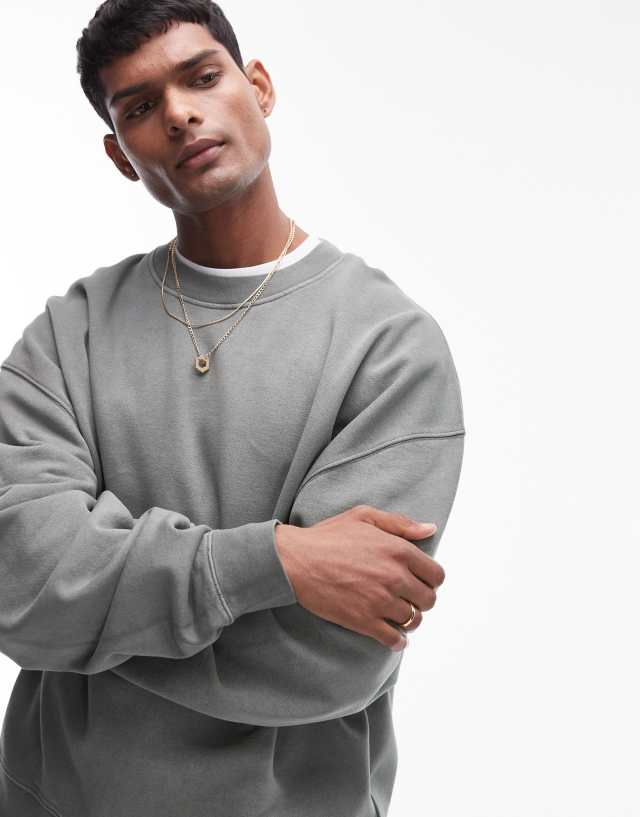 Topman - relaxed fit crew sweatshirt in washed sage