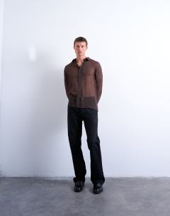 Model wearing Relaxed fit crinkle texture sheer shirt in brown