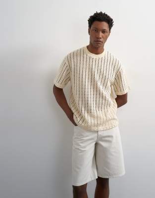 Relaxed fit crochet t shirt in ecru