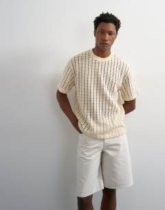 Relaxed fit crochet t shirt in ecru