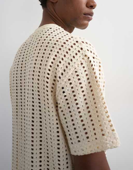 Topman relaxed fit crochet T-shirt in ecru, 2 of 5