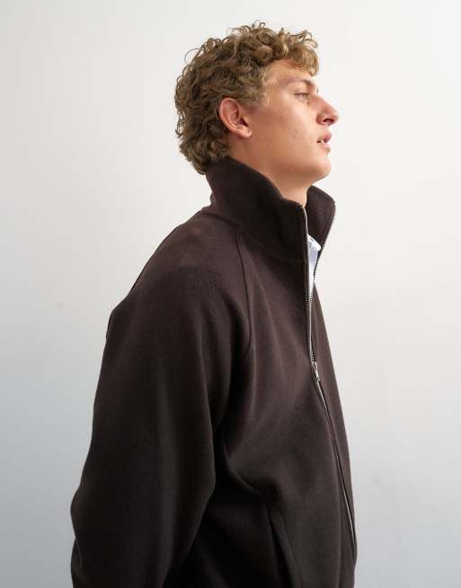Topman relaxed fit crop 1/4 zip brushed funnel neck sweatshirt in brown, 3 of 5