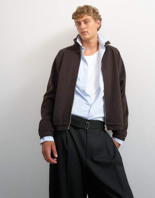 Topman relaxed fit crop 1/4 zip brushed funnel neck sweatshirt in brown, 4 of 5
