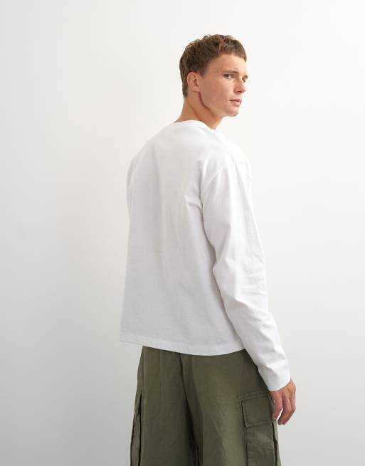 Topman relaxed fit crop long sleeve t-shirt in white, 3 of 7