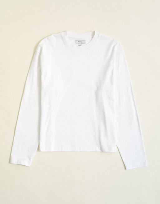 Topman relaxed fit crop long sleeve t-shirt in white, 6 of 7
