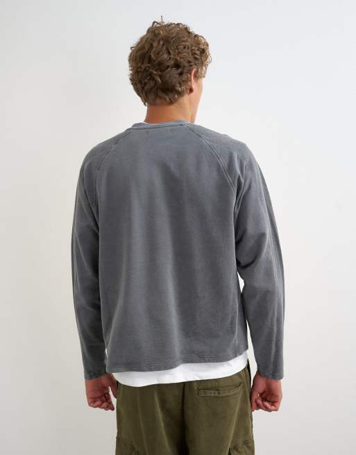 Topman relaxed fit crop long sleeve t-shirt with panel detail in washed grey, 5 of 5