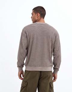 Model wearing Relaxed fit crop long sleeve t-shirt with stripe in grey