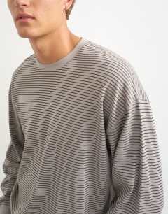 Model wearing Relaxed fit crop long sleeve t-shirt with stripe in grey