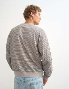 Model wearing Relaxed fit crop long sleeve t-shirt with stripe in grey
