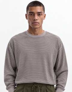 Model wearing Relaxed fit crop long sleeve t-shirt with stripe in grey