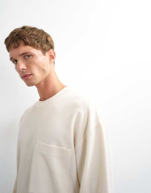Topman relaxed fit crop pikétröja i ecru, 5 av 5
