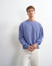 Topman relaxed fit crop pique waffle long sleeve t-shirt in french blue