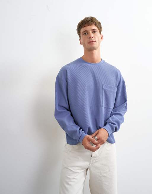 Topman relaxed fit crop pique waffle long sleeve t-shirt in french