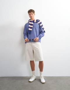 Model wearing Relaxed fit crop pique waffle long sleeve t-shirt in french blue