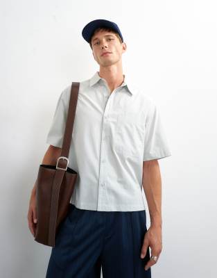 Topman Relaxed Fit Crop Poplin Shirt In Blue