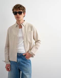 Relaxed fit crop seersucker shirt in stone