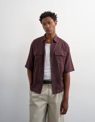 Topman Relaxed Fit Crop Sheer Ripstop Short Sleeve Shirt In Multi