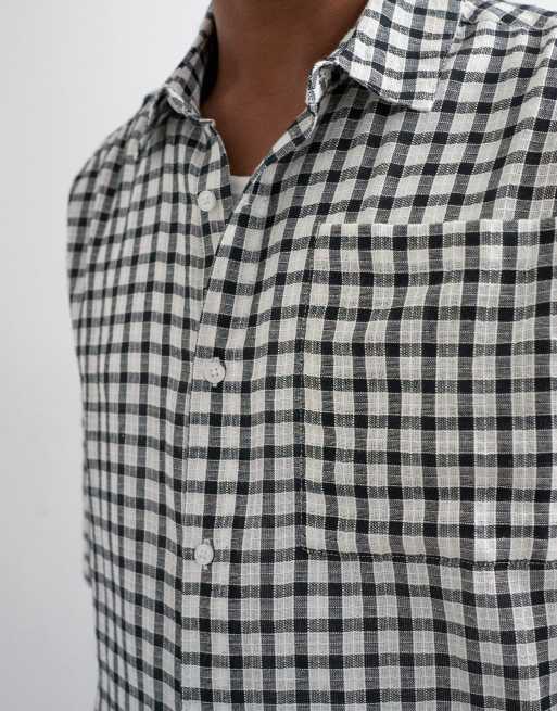 Topman relaxed fit crop textured check shirt in mono, 5 of 5
