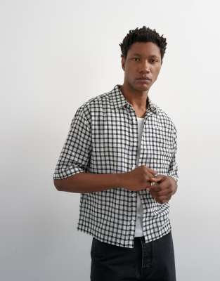 Topman Relaxed Fit Crop Textured Plaid Shirt In Multi