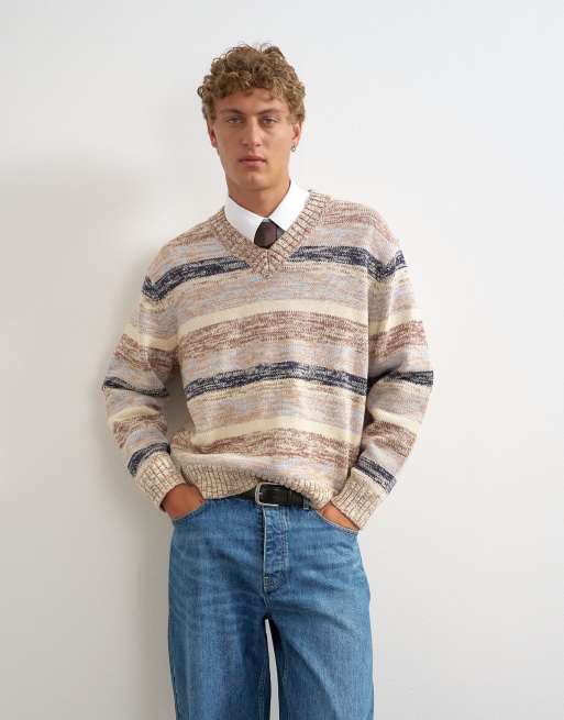Topman relaxed fit crop v-neck jumper with twist in multi, 2 of 5