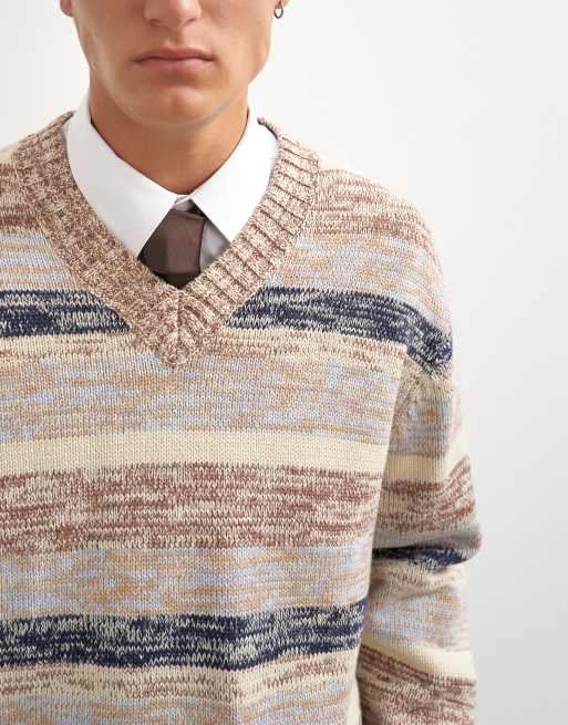 Topman relaxed fit crop v neck sweater with twist in multi, 3 of 5