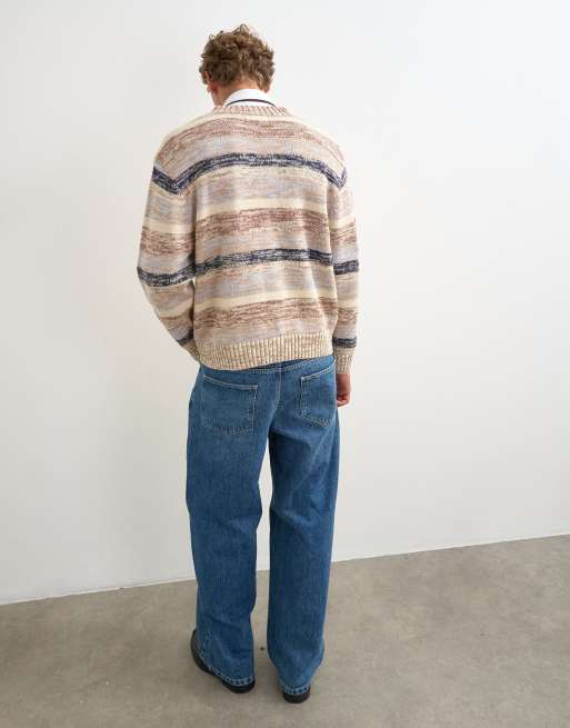 Topman relaxed fit crop v neck sweater with twist in multi, 4 of 5