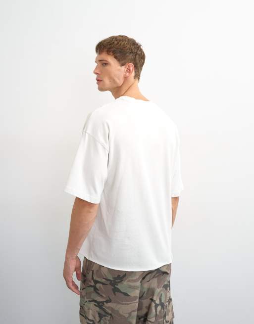Topman relaxed fit crop vintage Rays print T-shirt with distressing in ivory, 2 of 5