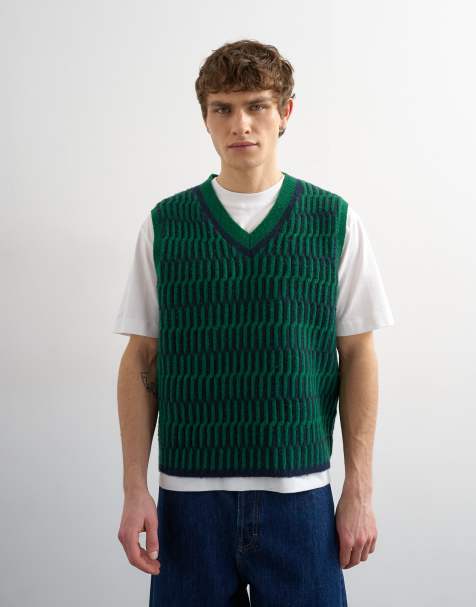 Topman relaxed fit cropped knit tank in green - view 1