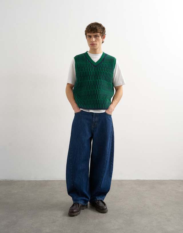 Topman relaxed fit cropped knitted tank in green | ASOS