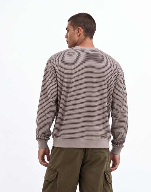 Topman relaxed fit cropped langærmet T-shirt med stribe i grå, 10 af 10
