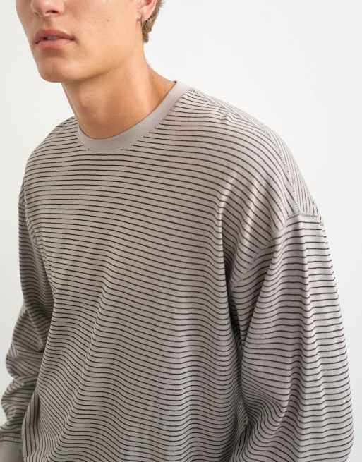 Topman relaxed fit cropped langærmet T-shirt med stribe i grå, 2 af 5