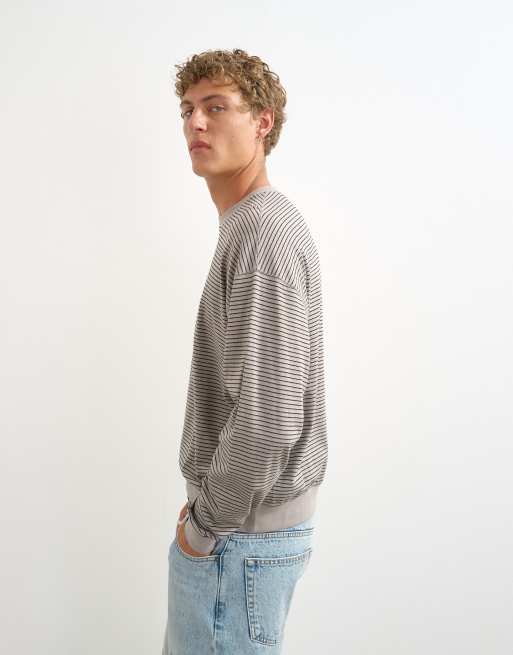 Topman relaxed fit cropped langærmet T-shirt med stribe i grå, 5 af 5
